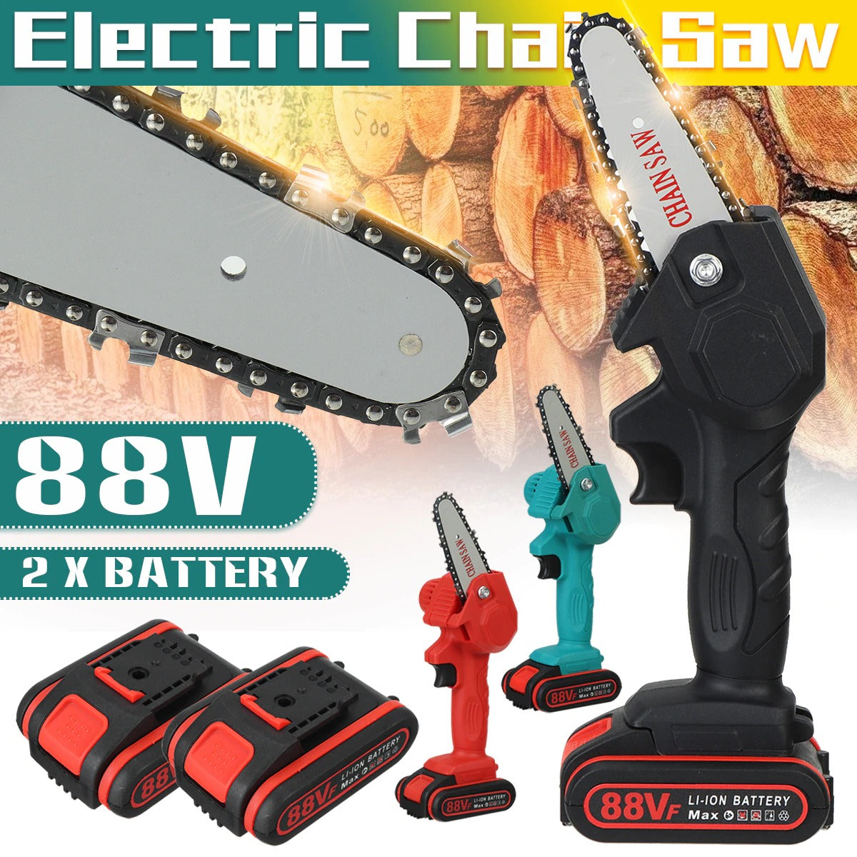 Mini Electric Chain Saw With 2PC Battery Woodworking