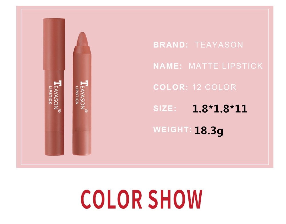 12 Colors Velvet Matte Lipsticks Pencil