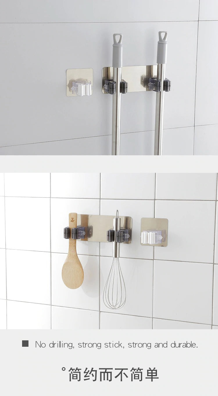 2/4pcs Adhesive Multi-Purpose Hooks Wall Mounted Mop Organizer