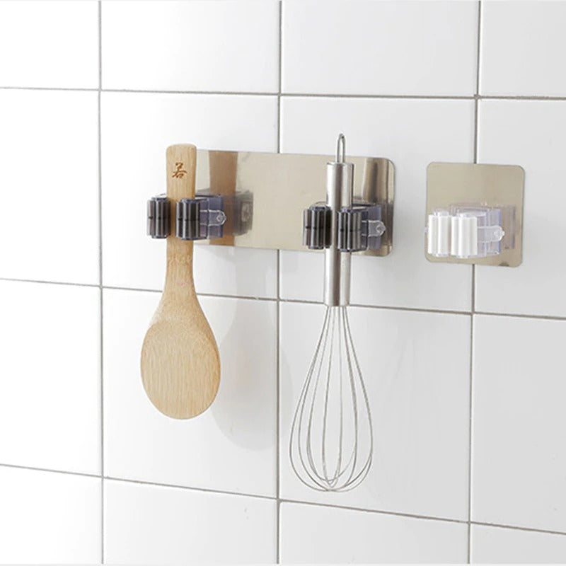 2/4pcs Adhesive Multi-Purpose Hooks Wall Mounted Mop Organizer