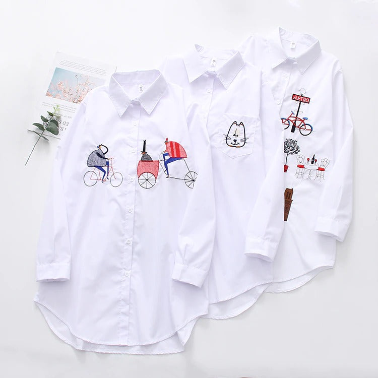 White Shirt Casual Wear Blouse Embroidery