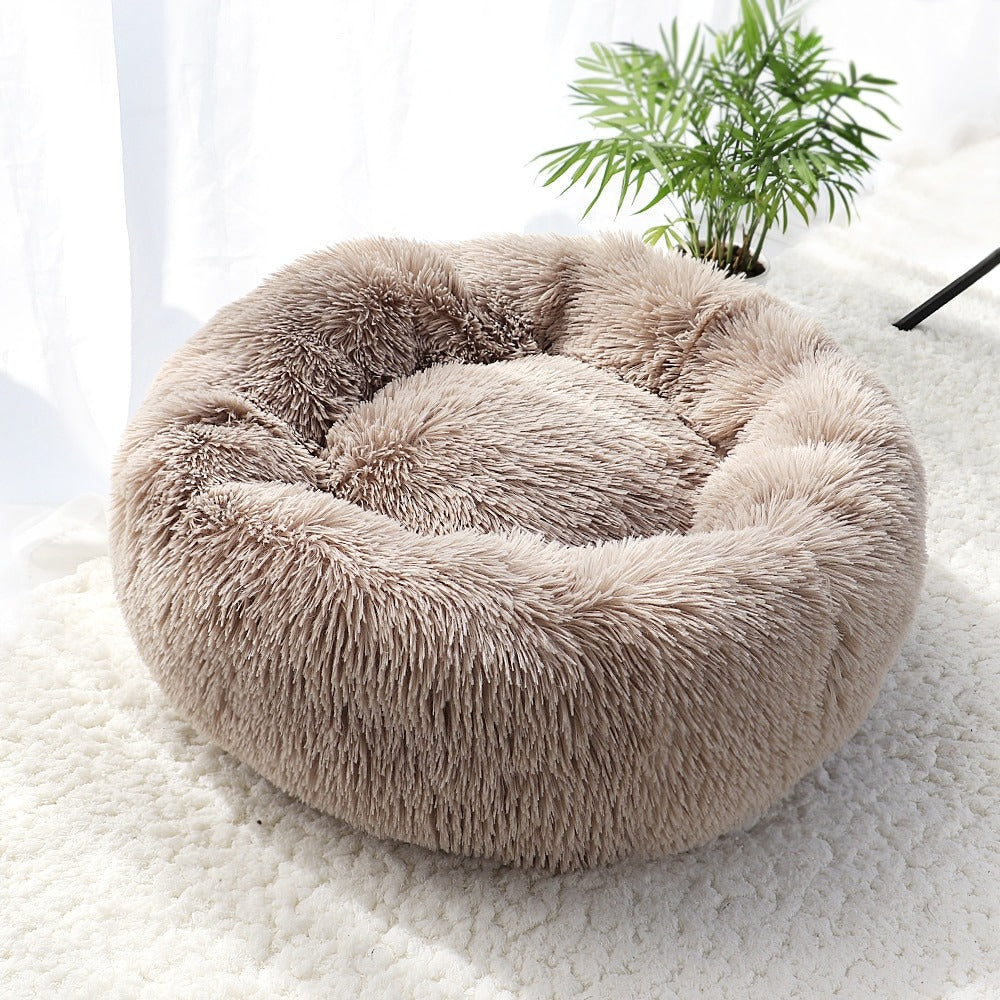 Pet Dog Bed Warm Fleece Round Dog Kennel House Long Plush Winter Pets Dog Beds