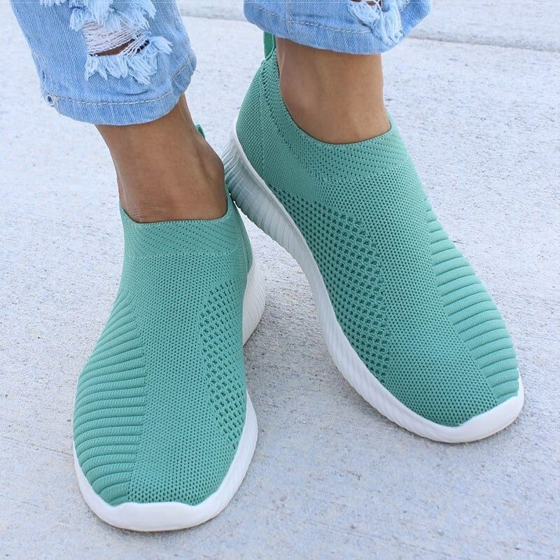 Women Flat Slip Lightweight White Sneakers