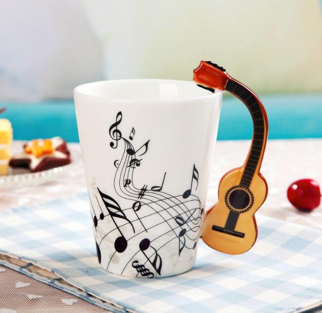 Creative Music Violin Style Guitar Notes Ceramic Cup