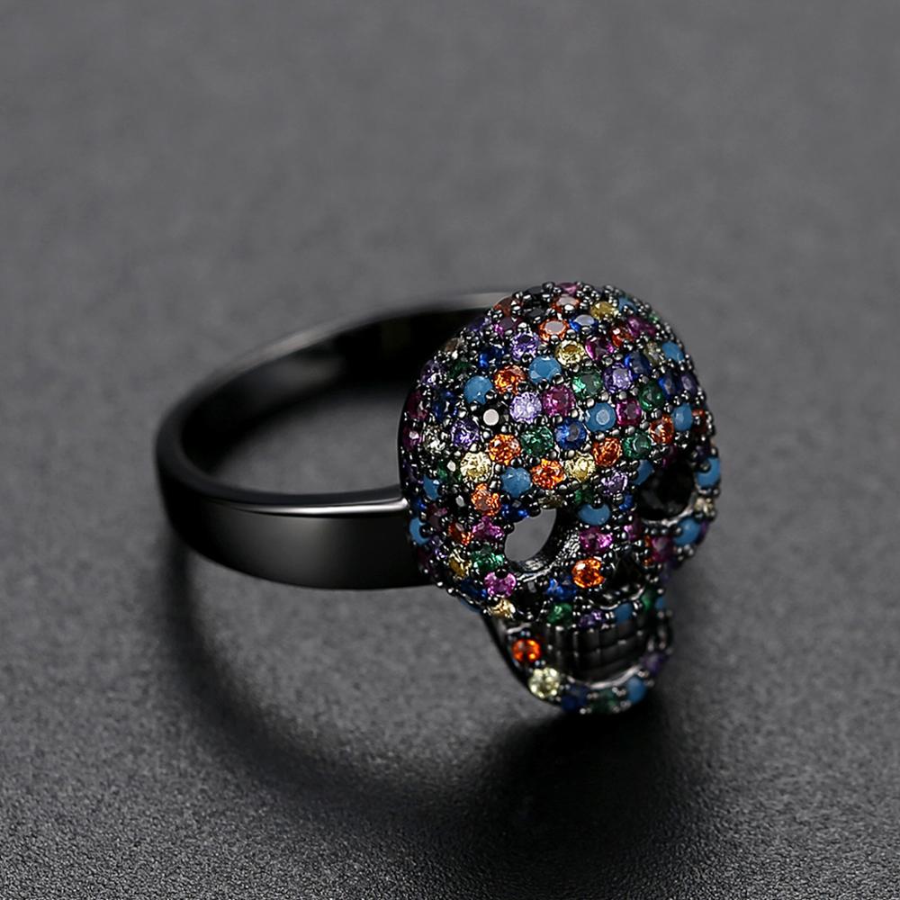 Punk Colorful CZ Skeleton Devil Ring Black White Bling