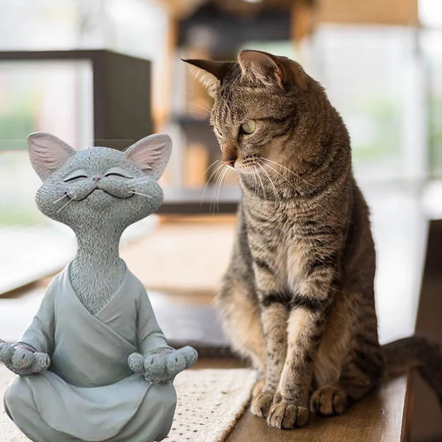 Whimsical Black Buddha Cat Figurine Meditation