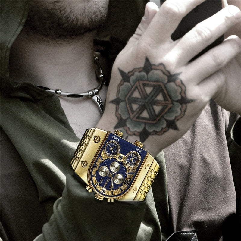 Men Waterproof Wristwatch Luxury Gold