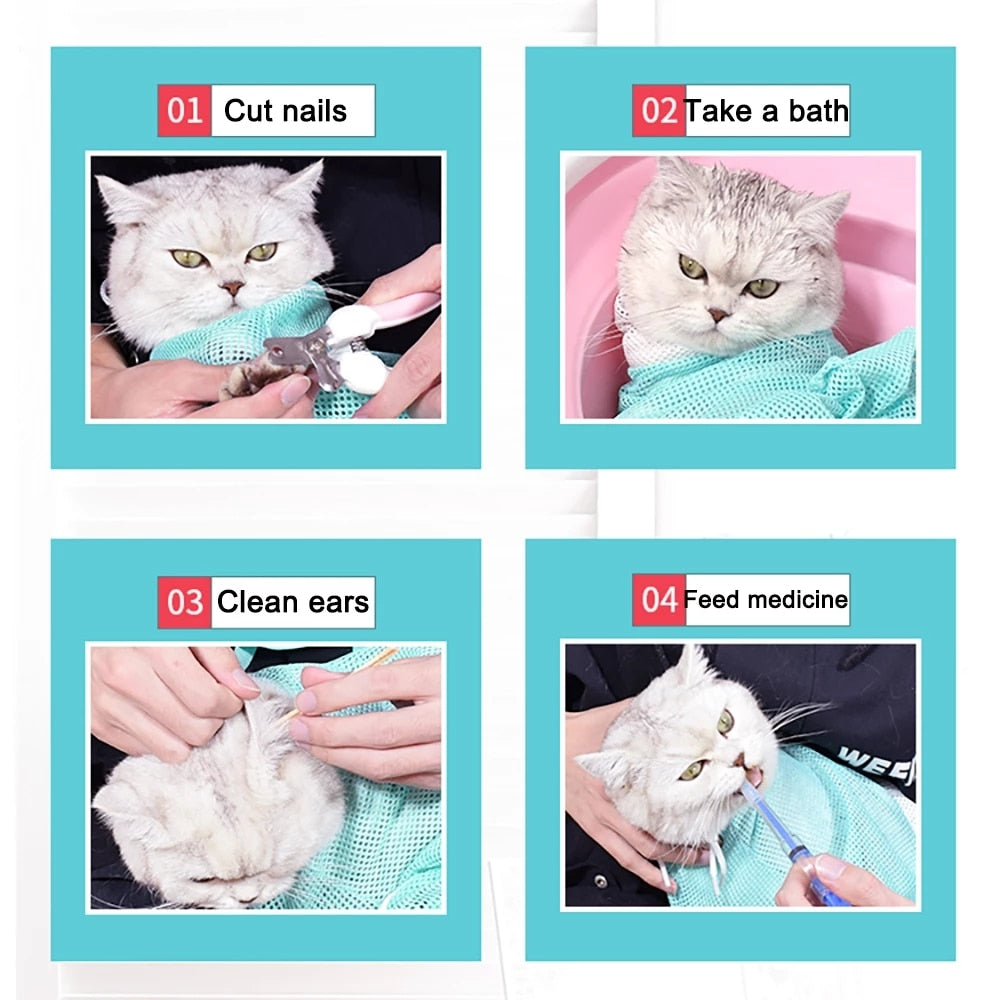 Pet Cat Bath Mesh Bag Multifunctional Adjustable