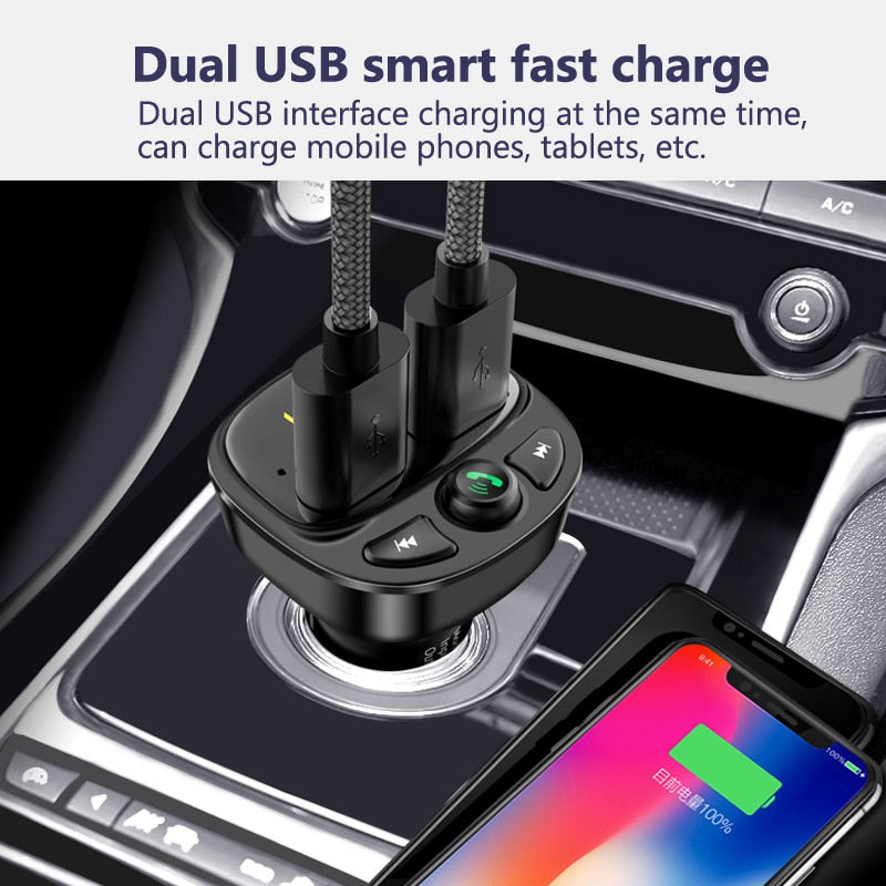 Car FM Transmitter Bluetooth 5.0 Dual USB Charger