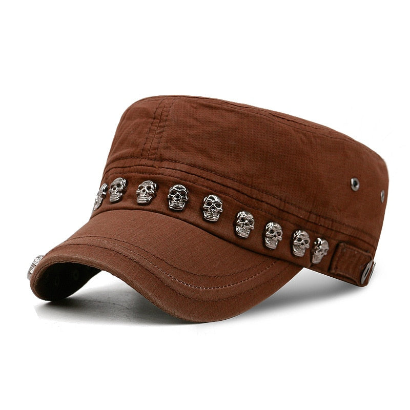 Hip Hop Skull Flat Hats Punk Rivet Ring Men Army