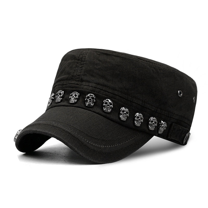 Hip Hop Skull Flat Hats Punk Rivet Ring Men Army