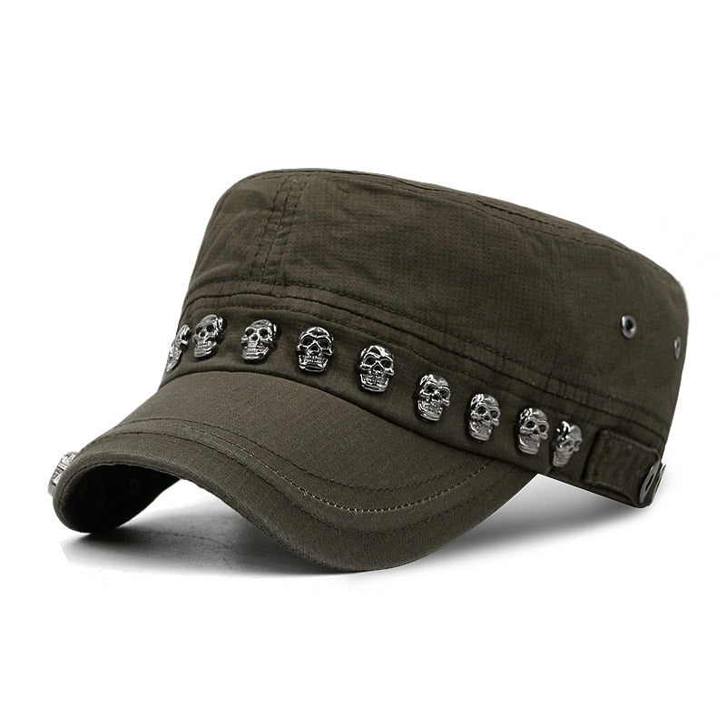 Hip Hop Skull Flat Hats Punk Rivet Ring Men Army