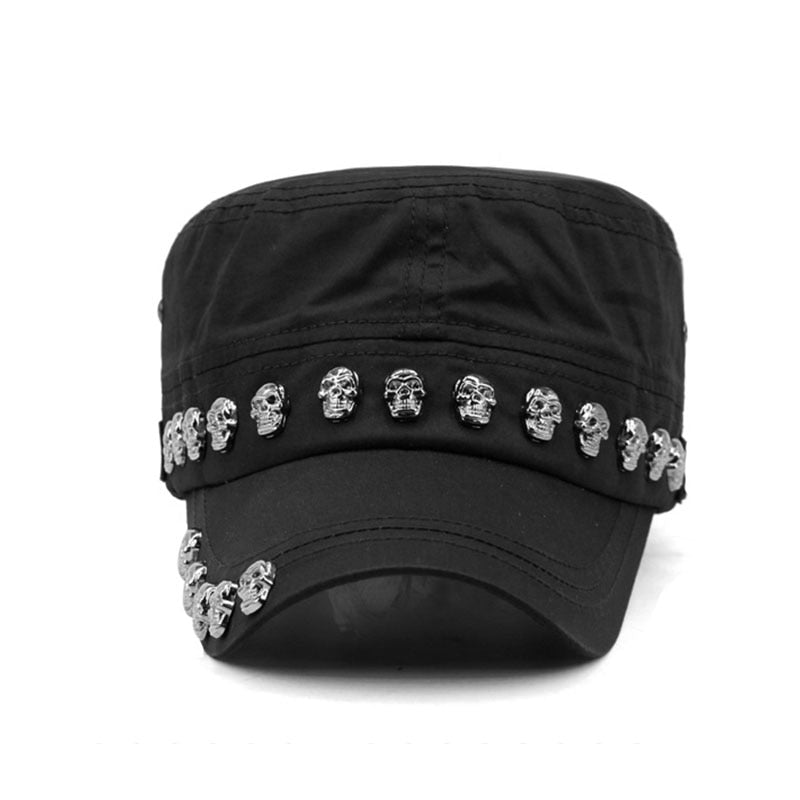 Hip Hop Skull Flat Hats Punk Rivet Ring Men Army
