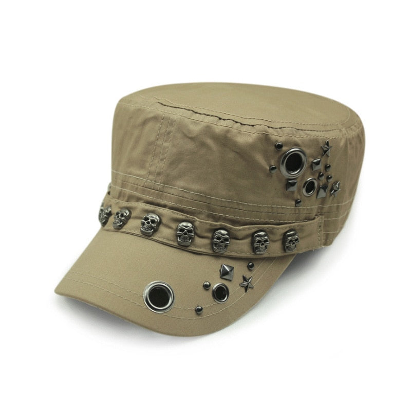 Hip Hop Skull Flat Hats Punk Rivet Ring Men Army