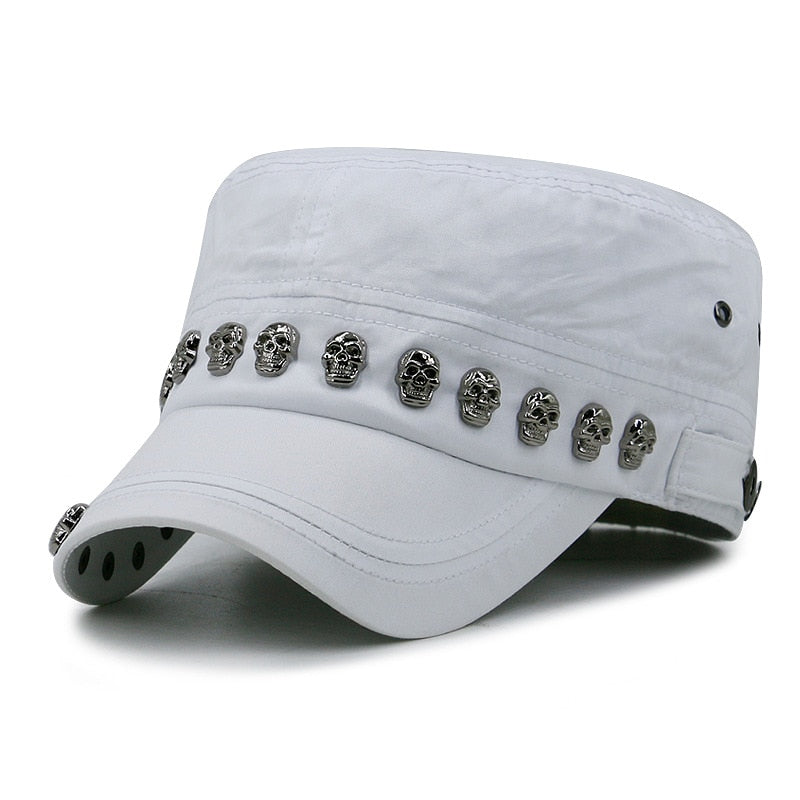 Hip Hop Skull Flat Hats Punk Rivet Ring Men Army