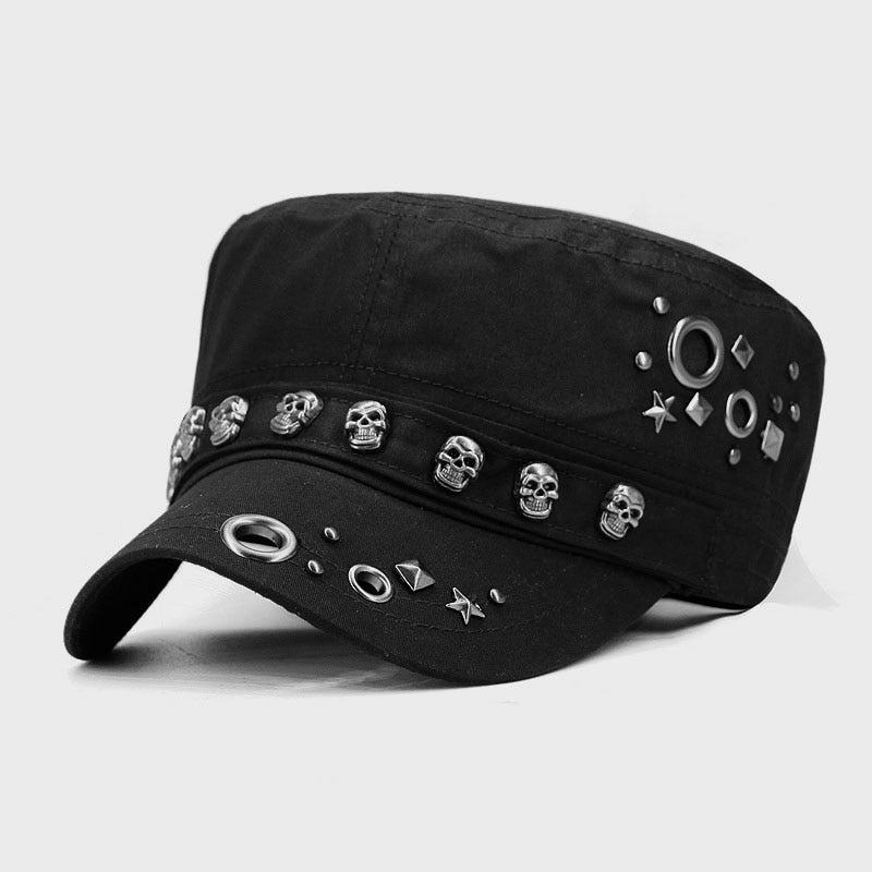 Hip Hop Skull Flat Hats Punk Rivet Ring Men Army