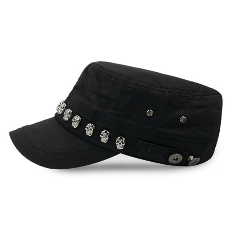 Hip Hop Skull Flat Hats Punk Rivet Ring Men Army
