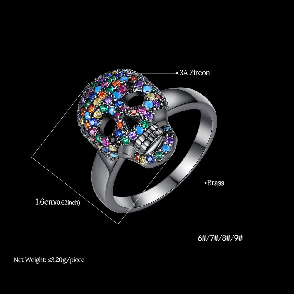 Punk Colorful CZ Skeleton Devil Ring Black White Bling