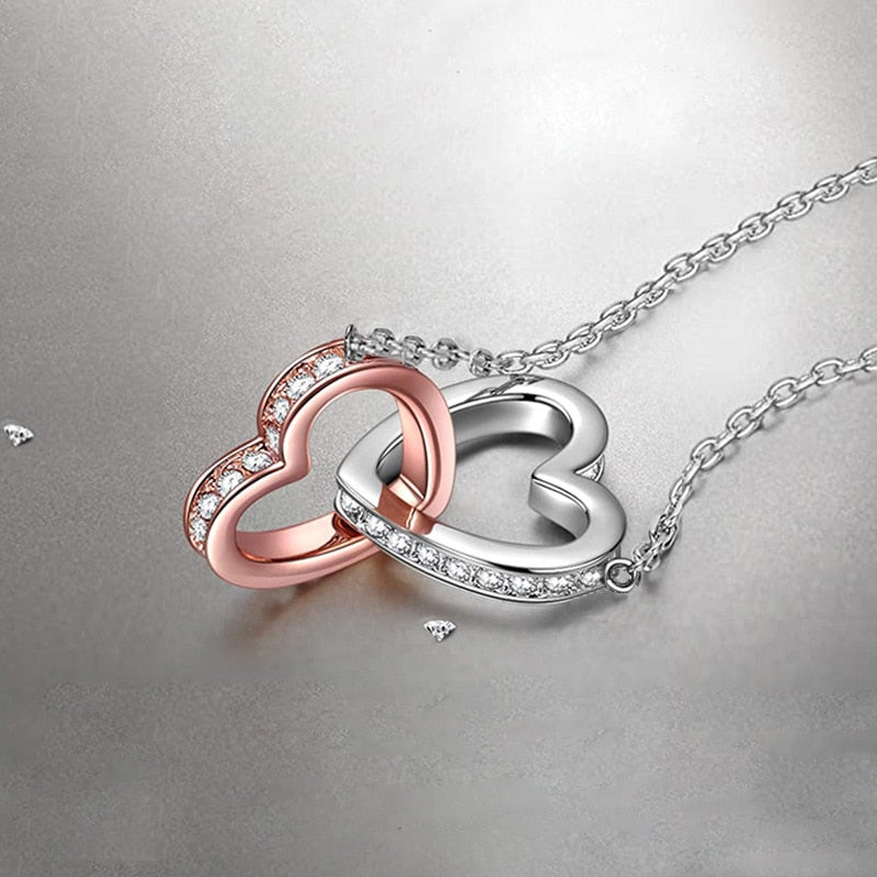 Cute Female Crystal Heart Pendant Necklace