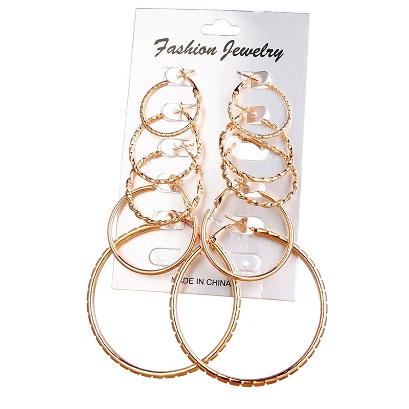 Oversize Gold Color Big Circle Hoop Earrings Set