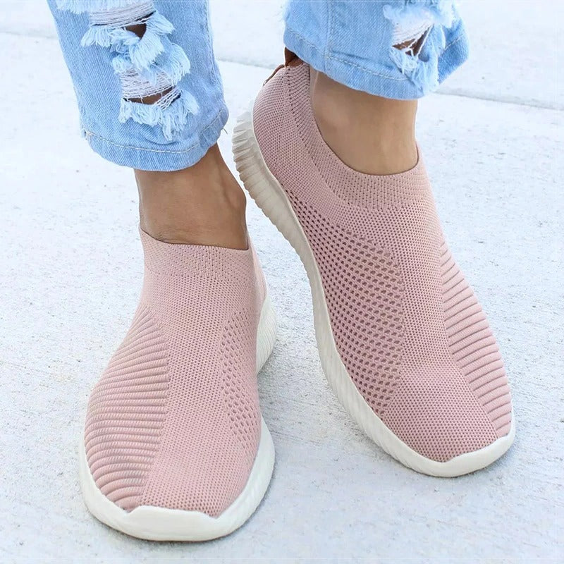 Women Flat Slip Lightweight White Sneakers