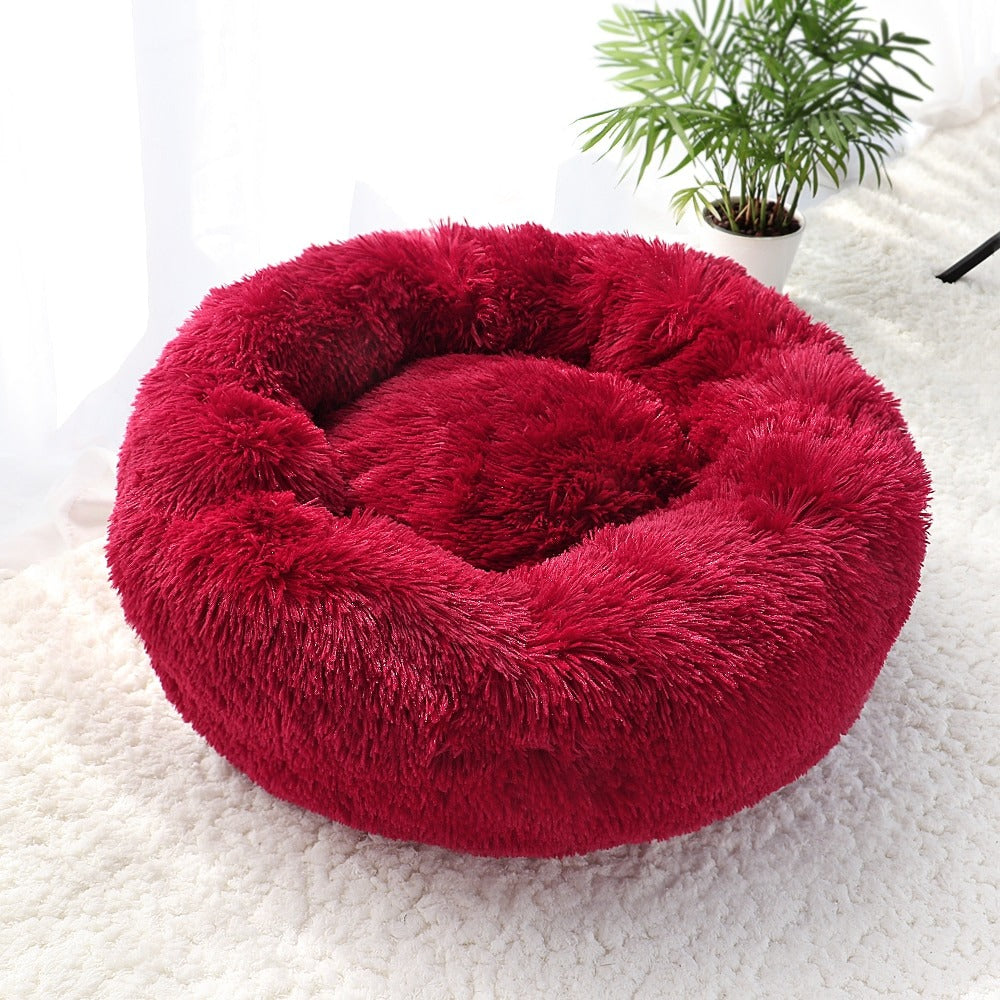 Pet Dog Bed Warm Fleece Round Dog Kennel House Long Plush Winter Pets Dog Beds