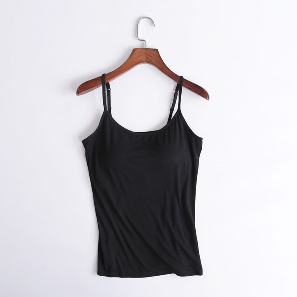Camisole Tops with Built in Bra Neck Vest Padded