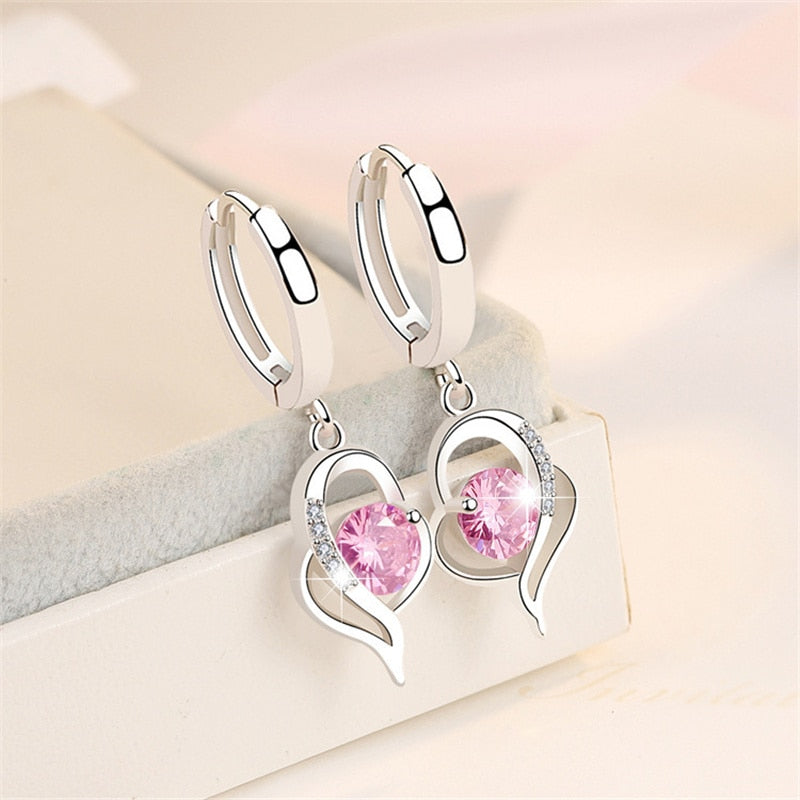 New Pink Silver Color Earrings Woman Fashion