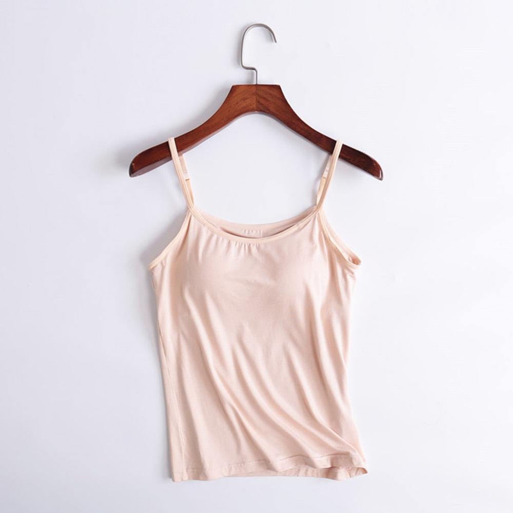 Camisole Tops with Built in Bra Neck Vest Padded