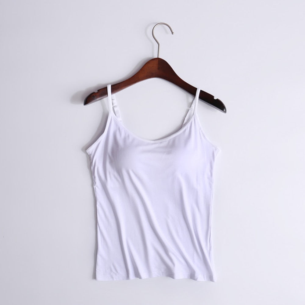 Camisole Tops with Built in Bra Neck Vest Padded
