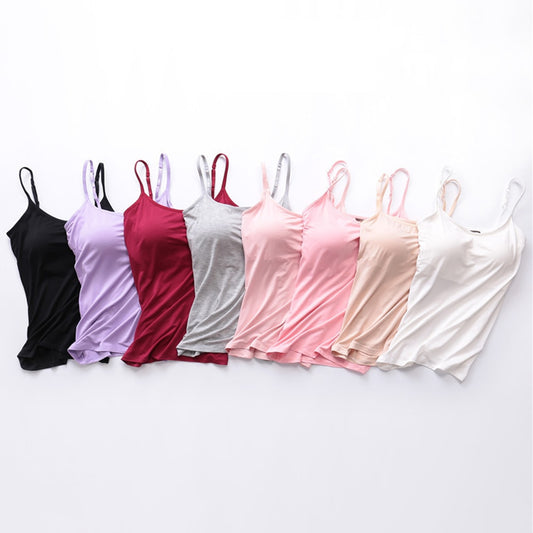 Women's Camisole Tops with Built in Bra Neck Vest Padded