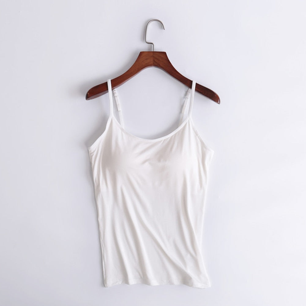 Camisole Tops with Built in Bra Neck Vest Padded