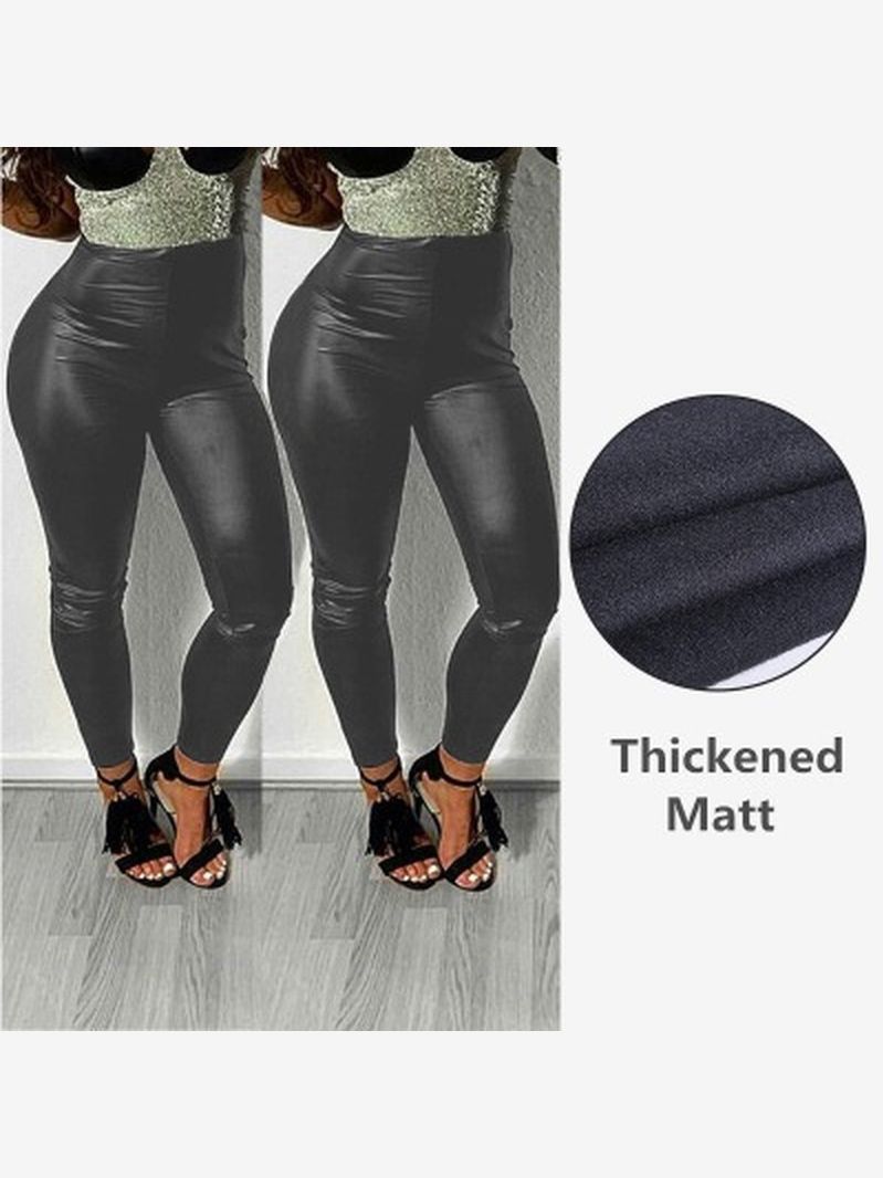 Black PU Leather Pants Women High Waist