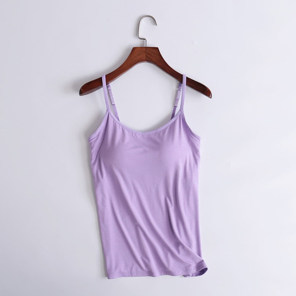 Camisole Tops with Built in Bra Neck Vest Padded