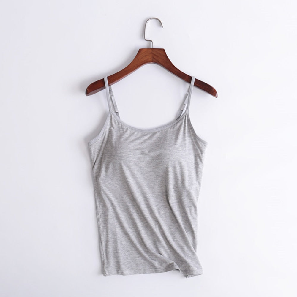 Camisole Tops with Built in Bra Neck Vest Padded
