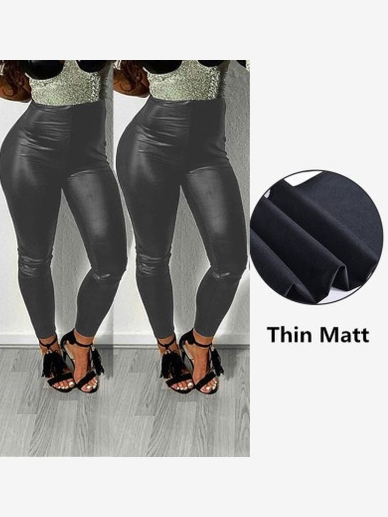Black PU Leather Pants Women High Waist