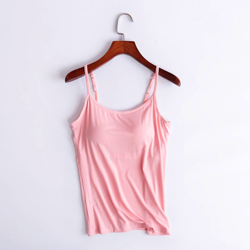 Camisole Tops with Built in Bra Neck Vest Padded