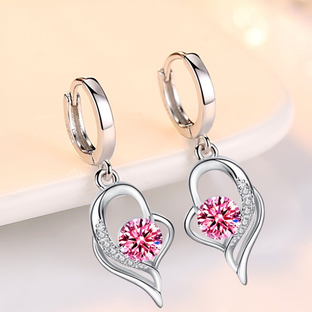 New Pink Silver Color Earrings Woman Fashion