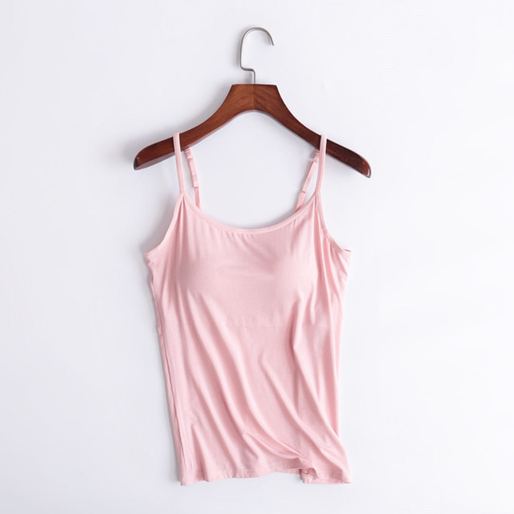 Camisole Tops with Built in Bra Neck Vest Padded