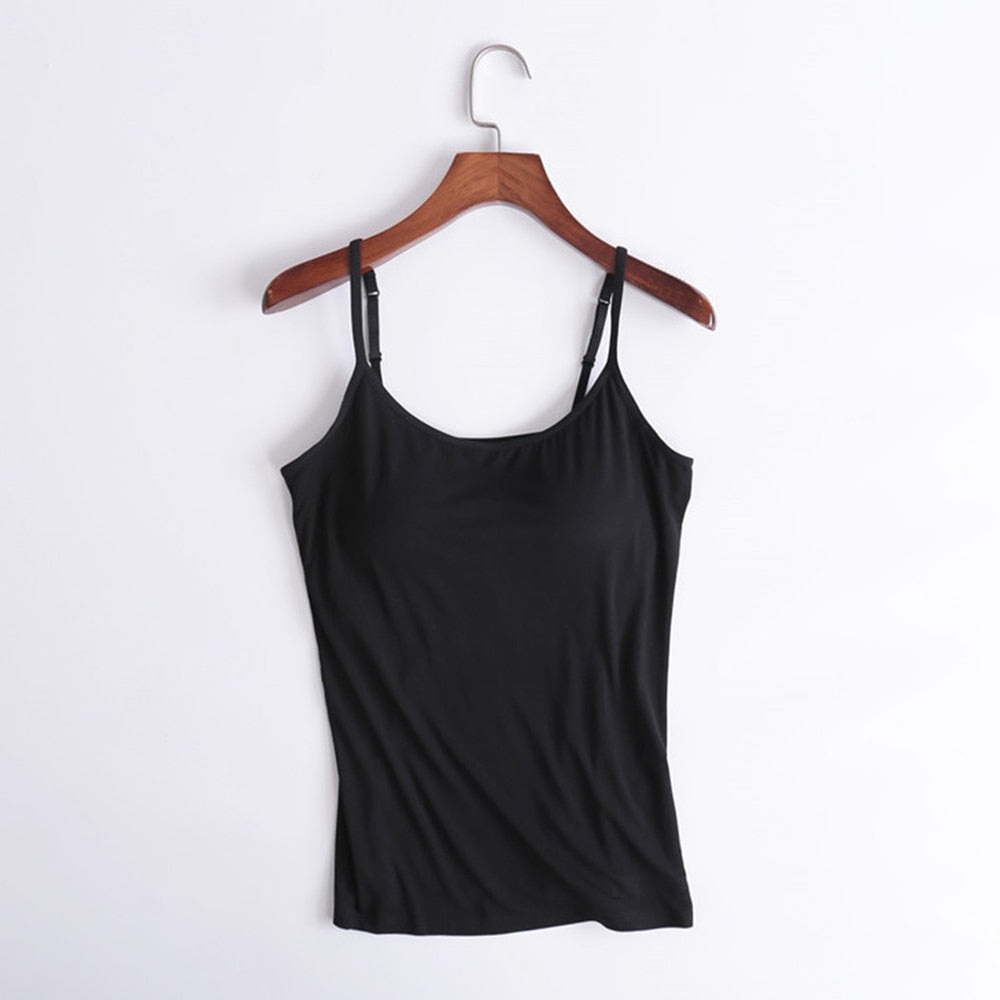 Camisole Tops with Built in Bra Neck Vest Padded