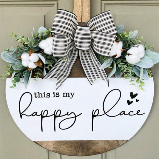 Wooden Door Sign Wall Hanging Wreath Natural