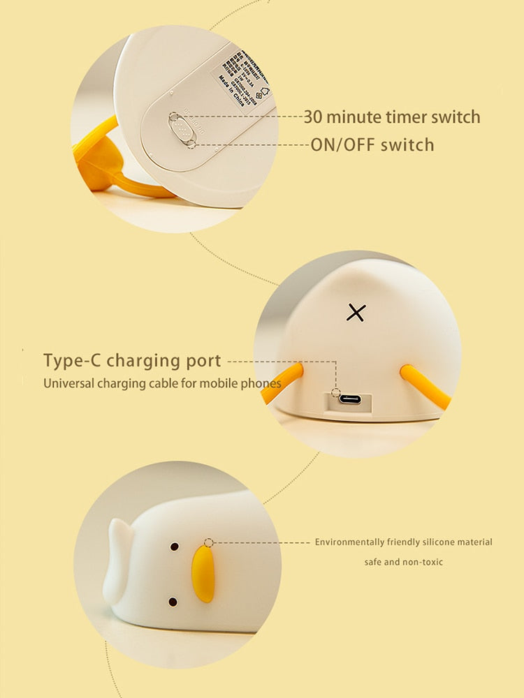 Lying Flat Duck Rechargeable Night Light Silicone Pat