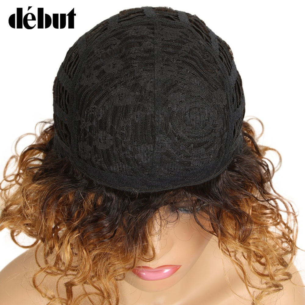 Ombre Short Curly Human Hair Wigs