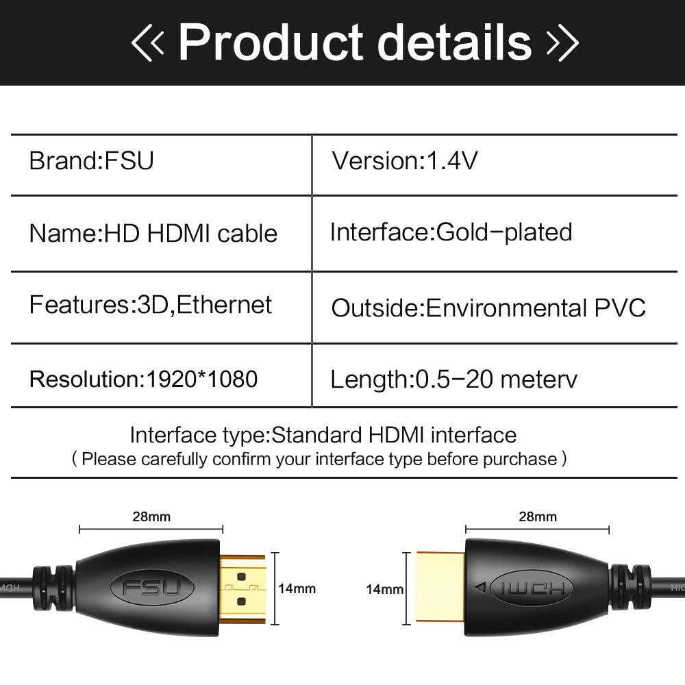 FSU HDMI-compatible Cable Video Cables Gold Plated 3D Cable