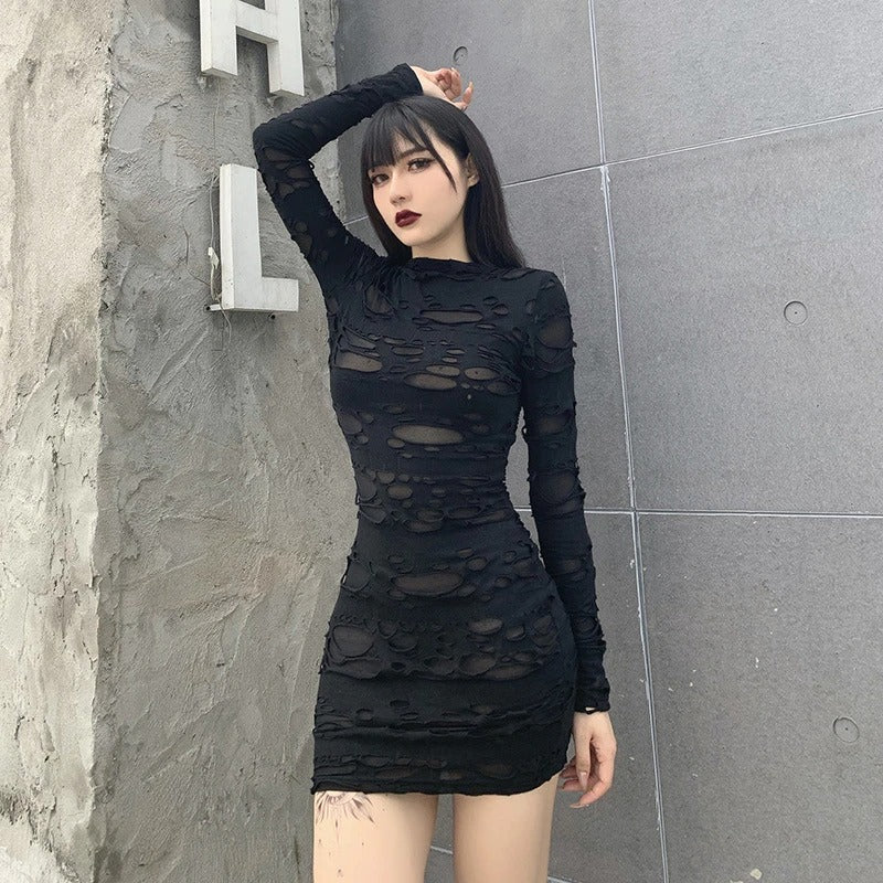 New Gothic Black Mini Dress Streetwear Party Dresses