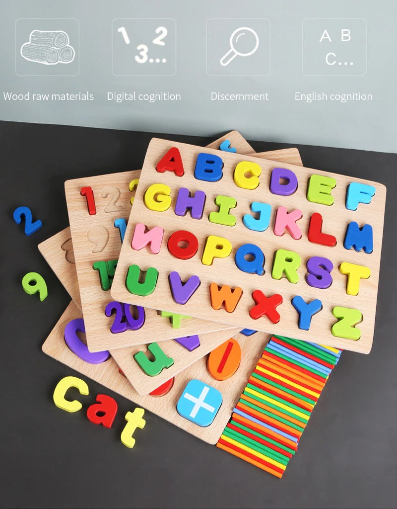 Kids 3D Wooden Puzzles Toys Alphabet Number Puzzle
