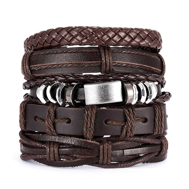Men Bracelets Vintage Multilayer Leather Braid
