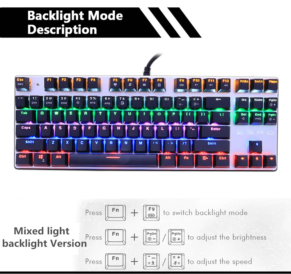 Metoo  Edition Mechanical Keyboard 87 keys Blue Switch Gaming