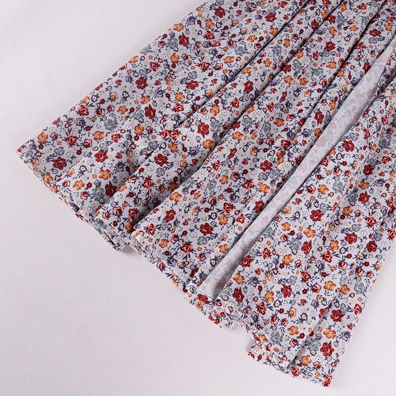 Floral Print Dress Sweet Square Neck Puff