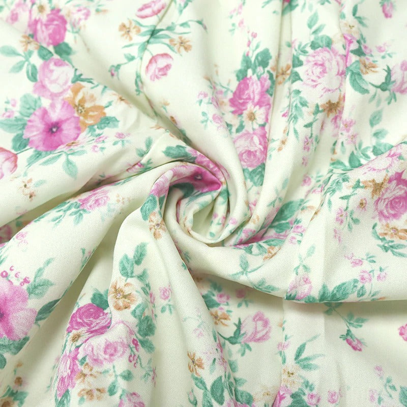 Floral Print Dress Sweet Square Neck Puff